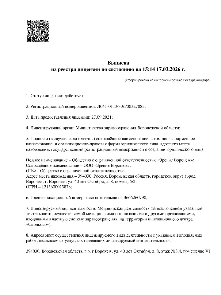 Лицензия Зрение Воронеж